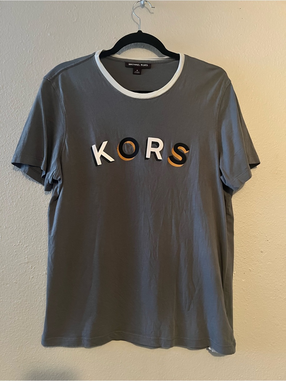 Michael Kors Gray Crewneck 'KORS' Logo Tee with White Trim